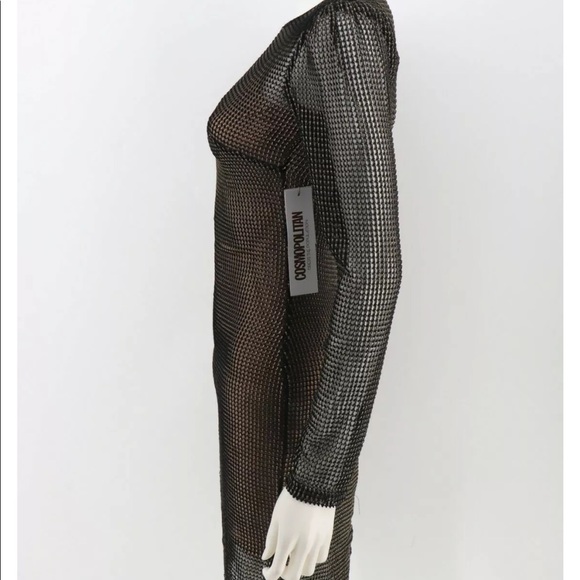 NWT Cosmopolitan Black Gold Metallic Mesh Mini Dress The Population Viola  S - Picture 6 of 13